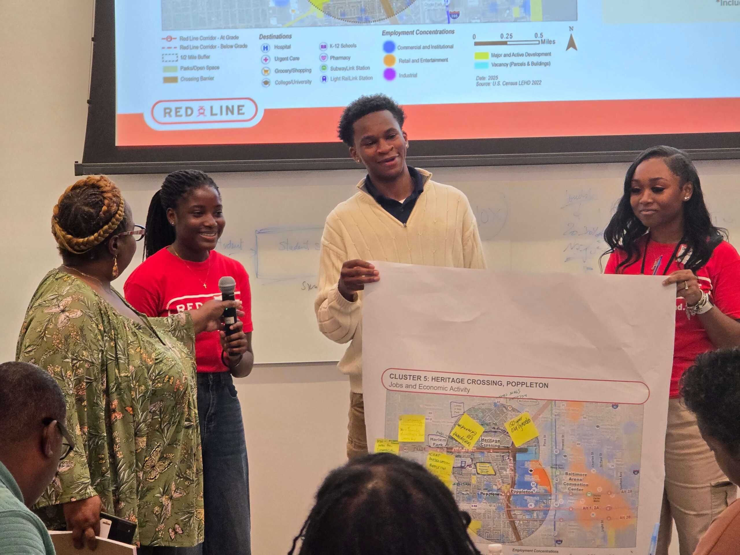 2025 Red Line Interns presenting a map at a CAT meeting