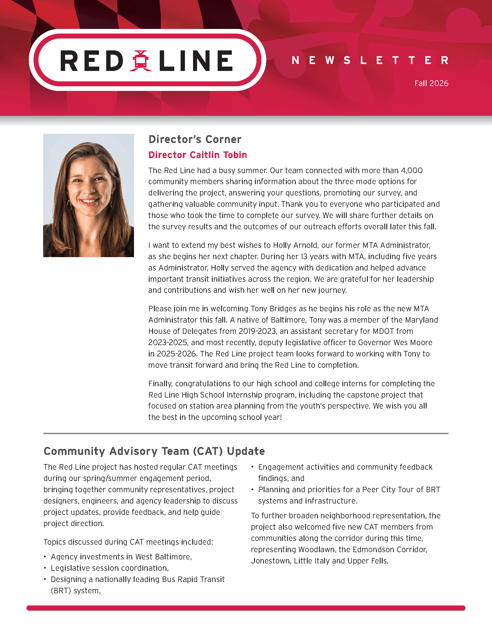 Red Line Newsletter Fall 2026 (page 1) -English